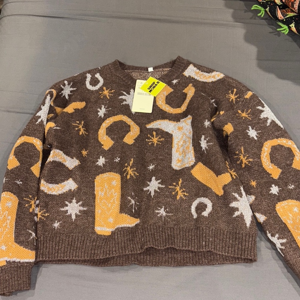 Brown and Orange Patterned Sweater